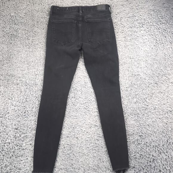 American Eagle Jeans Women 4 Black Distressed Denim Stretch High Rise Jegging - Picture 2 of 9